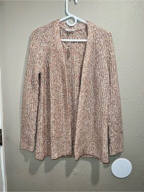 New LOFT Chunky Marled Open Front Cardigan Sweater Pink Cream Mauve Small